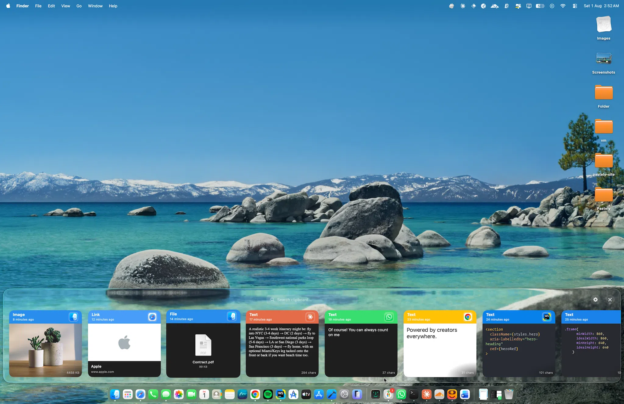 Pastely in the Ambient style along the bottom edge of a Mac display, above the Dock.