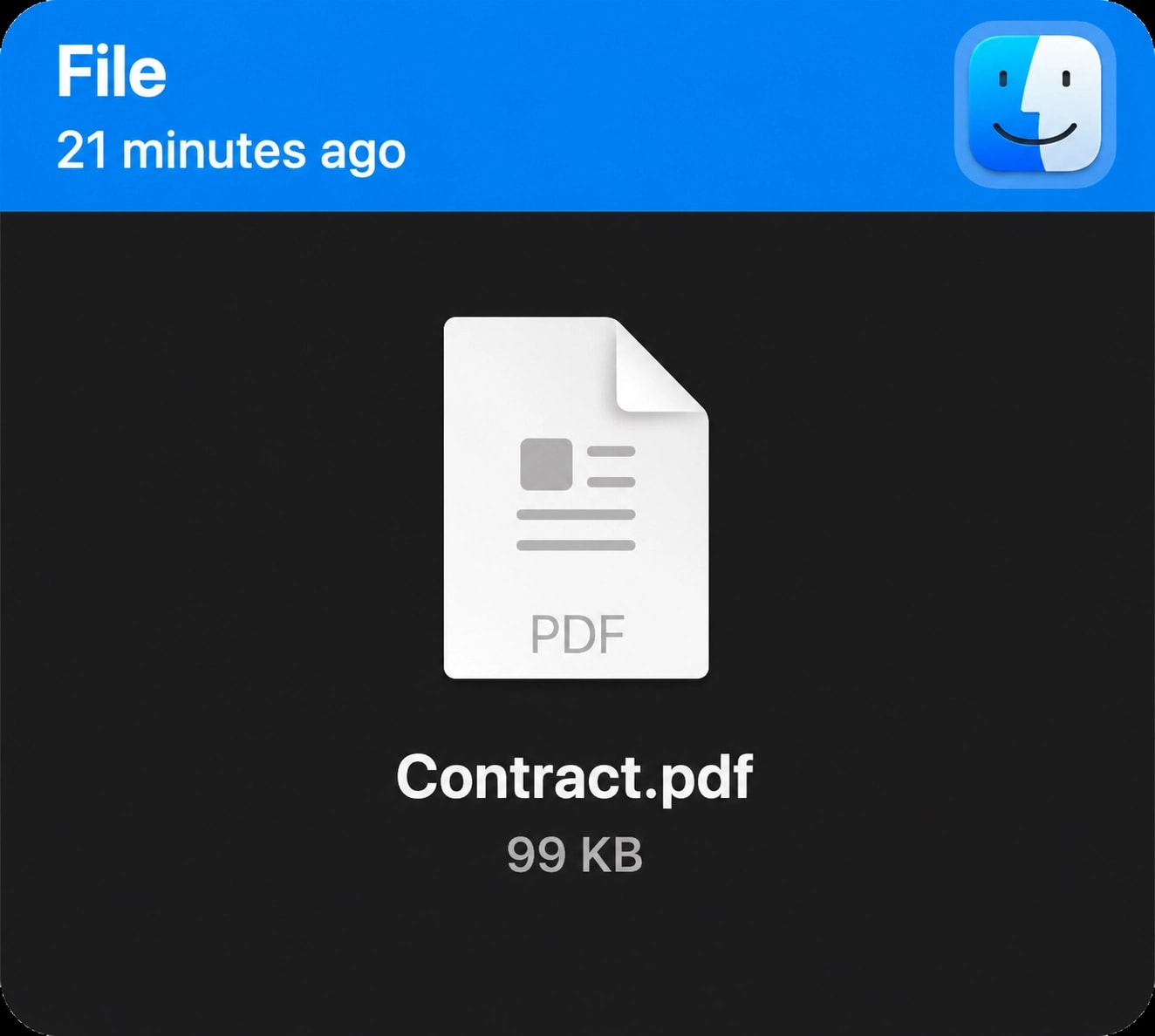 A copied file in Pastely, showing its icon, name, size and the app it came from.